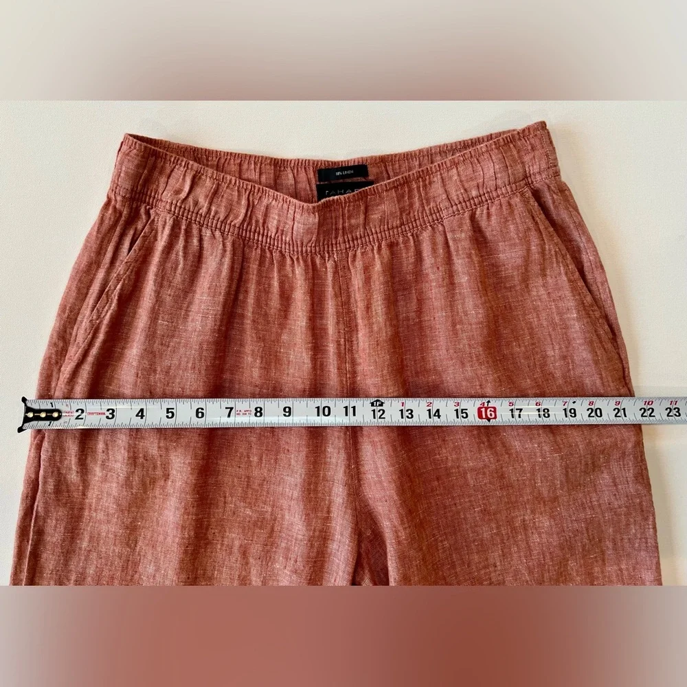 Tahari 100% Linen High Waist Wide Leg Pants Rust Terracotta Chili Flowy - Picture 5 of 11